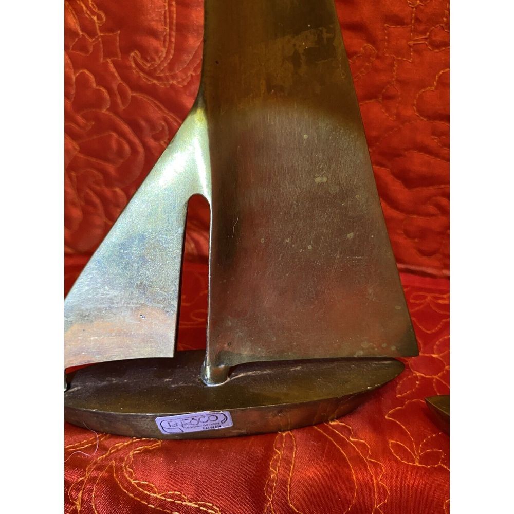 MCM Vintage Brass Sailboat Set 6" & 7.75" Tall‎ Mid Century Modern Solid Taiwan - Picture 4 of 6